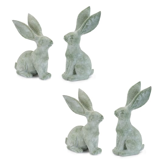 96276DS 10 & 11.5 in. Resin Rabbit, Green - Set of 4